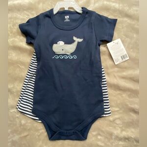 Hudson Baby Dark Blue Whale Bodysuit and Short Set